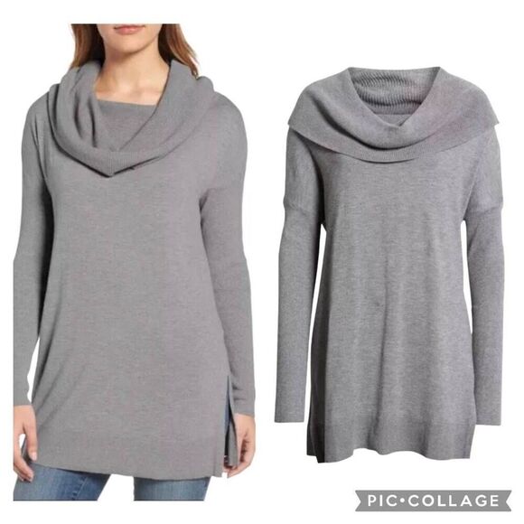 Caslon Gray 3 in 1 Convertible Cowl Neck Sweater Side Split Tunic Size L Women - Picture 2 of 11